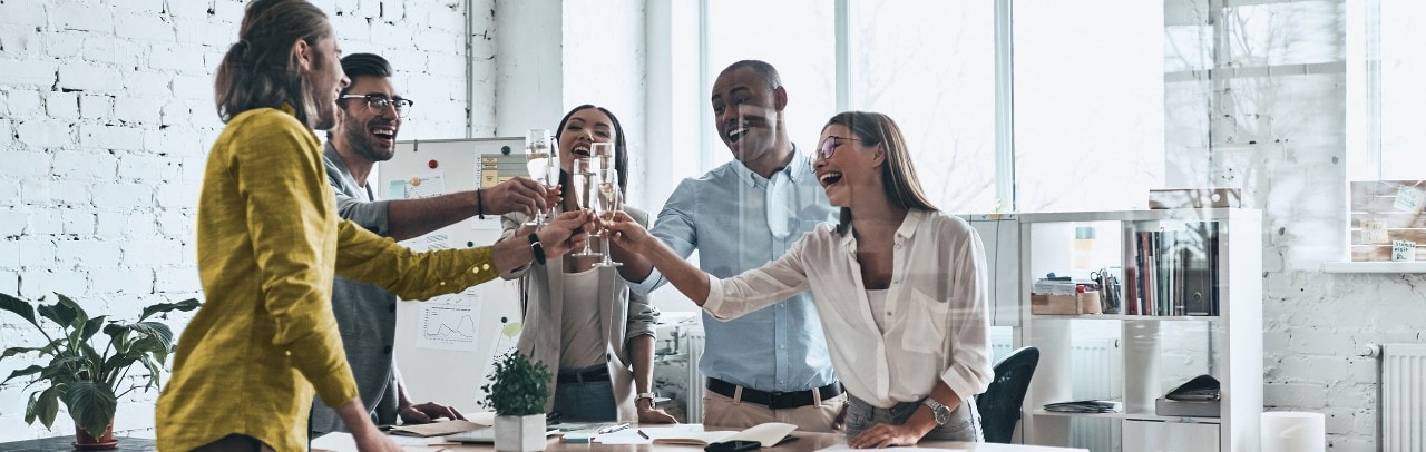 Coworkers making a toast at office party