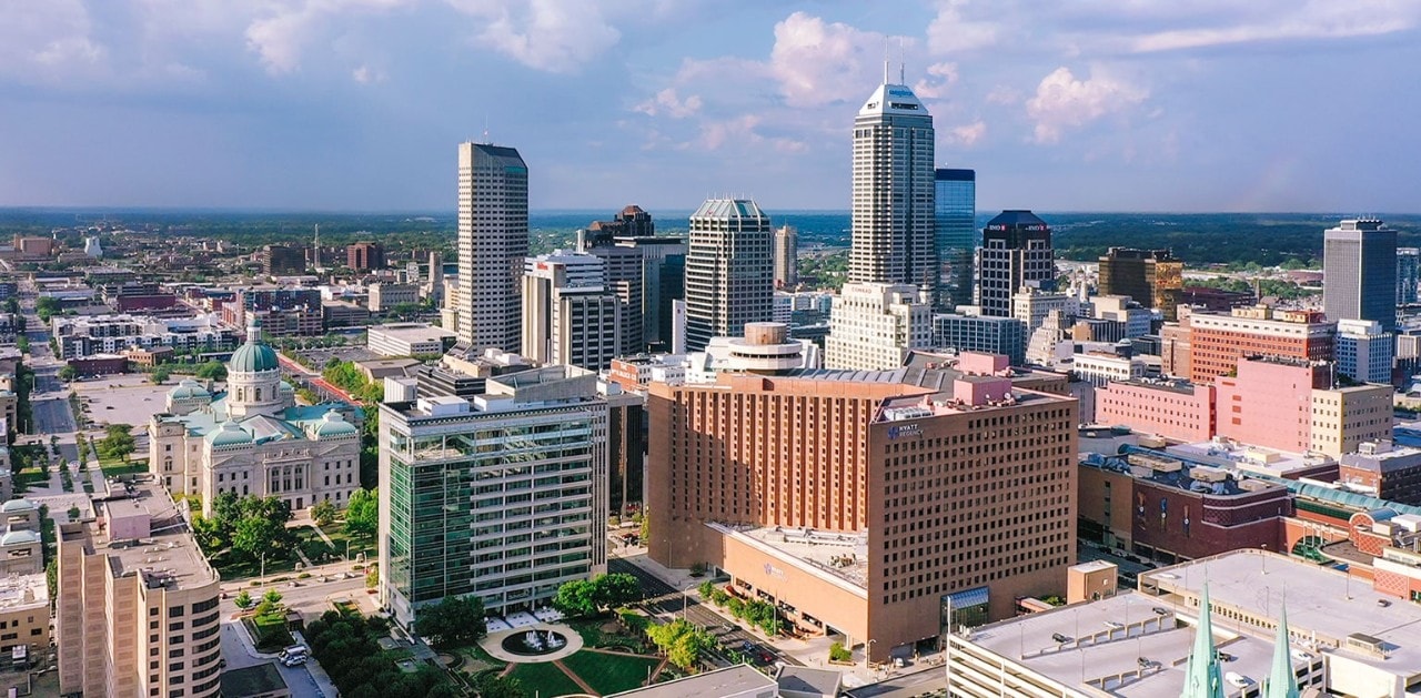Aerial view of downtown Indianapolis