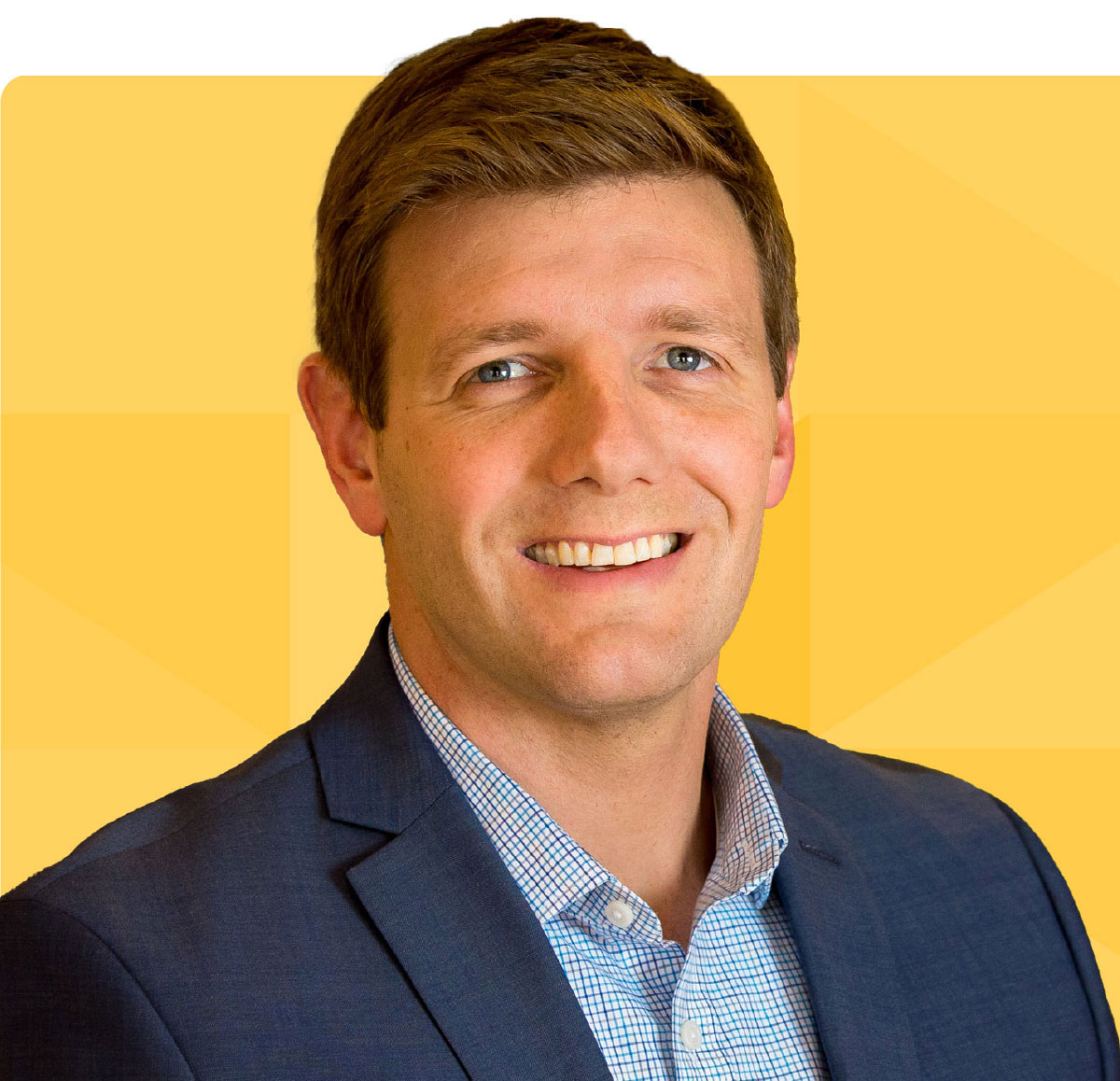 Headshot of David Cardell on gold tessellated background