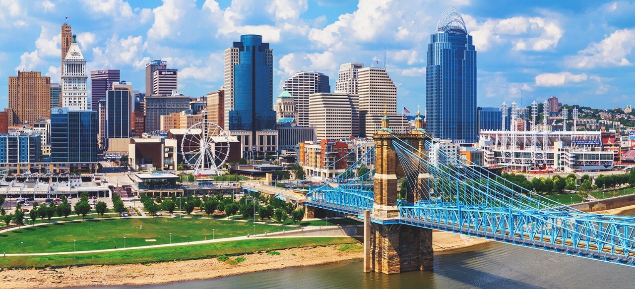 Aerial view of downtown Cincinnati