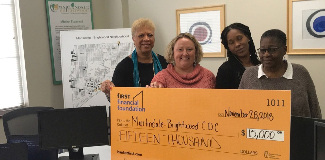 Fifteen thousand dollar check for Martindale-Brightwood C.D.C.
