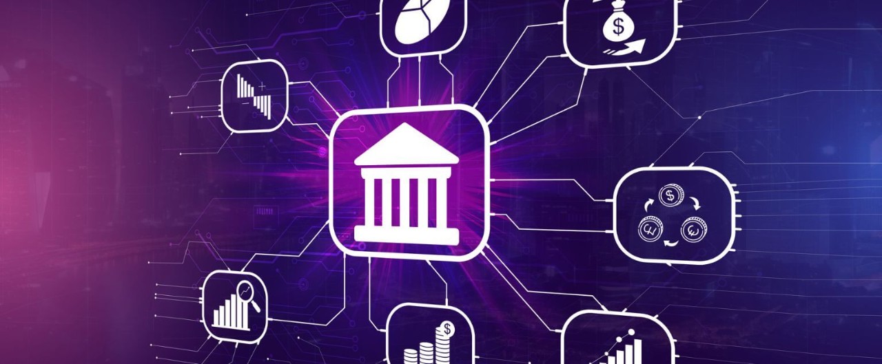 Graphic of interconnected finance icons