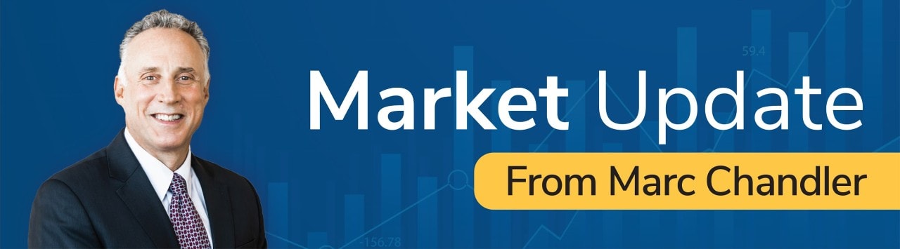 Marc Chandler headshot on a blue background with stock market graph illustration 