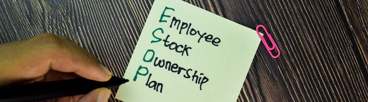 "Employee Stock Ownership Plan" being written on a sticky note