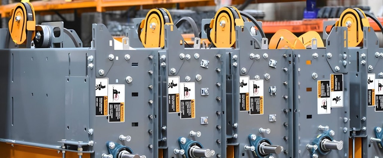 A vast warehouse featuring multiple machines and rows of shelves, showcasing an industrial storage environment
