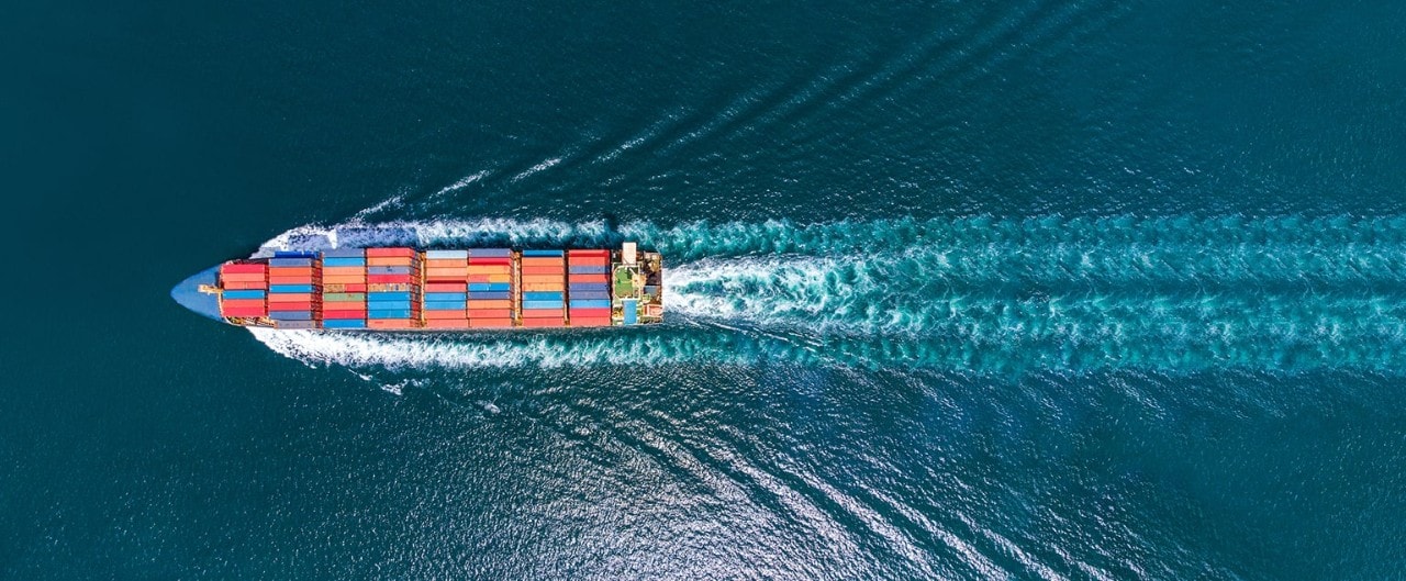 Cargo ship carrying export containers