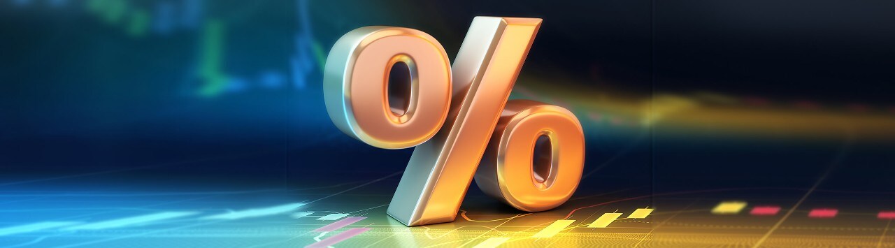 Graphic of percent sign on top of graph images