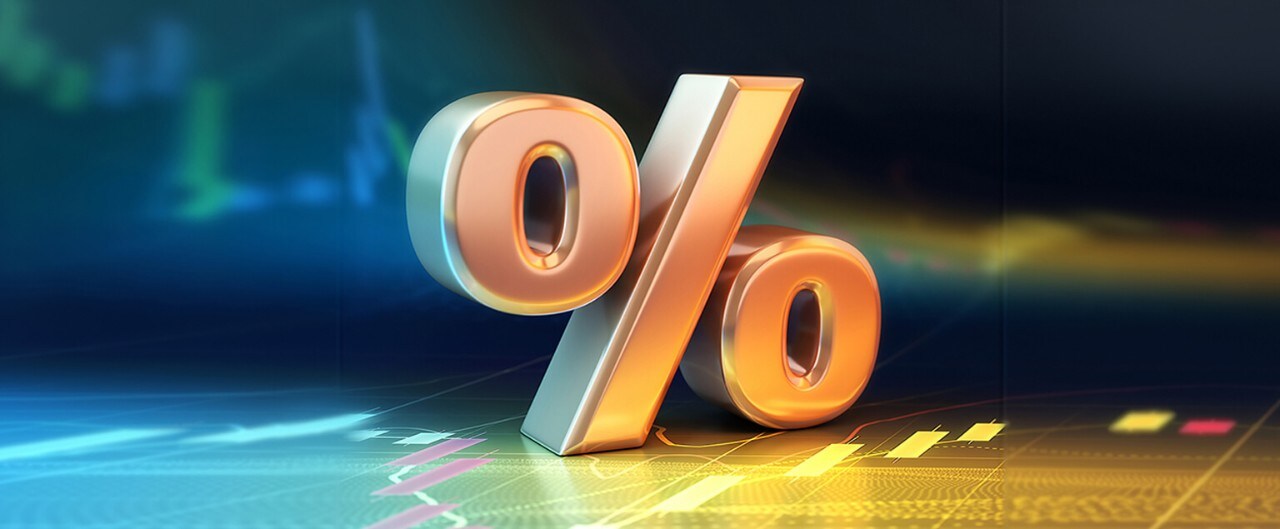 Graphic of percent sign on top of graph images
