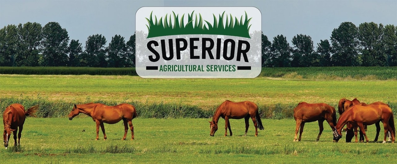 Superior Agricultural Services logo over an image of horses in a field