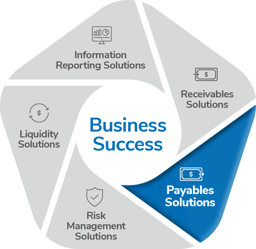 Wheel representing Treasury Management services with "Payables Solutions" highlighted