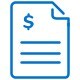Blue icon of a document and dollar sign
