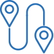 Illustration of two map pinpoints connected by a curved line
