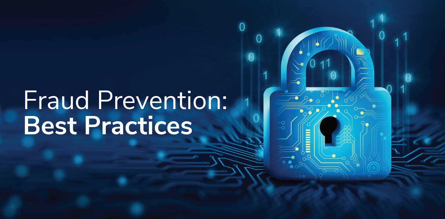 "Fraud Prevention: Best Practices" and image of padlock and computer code