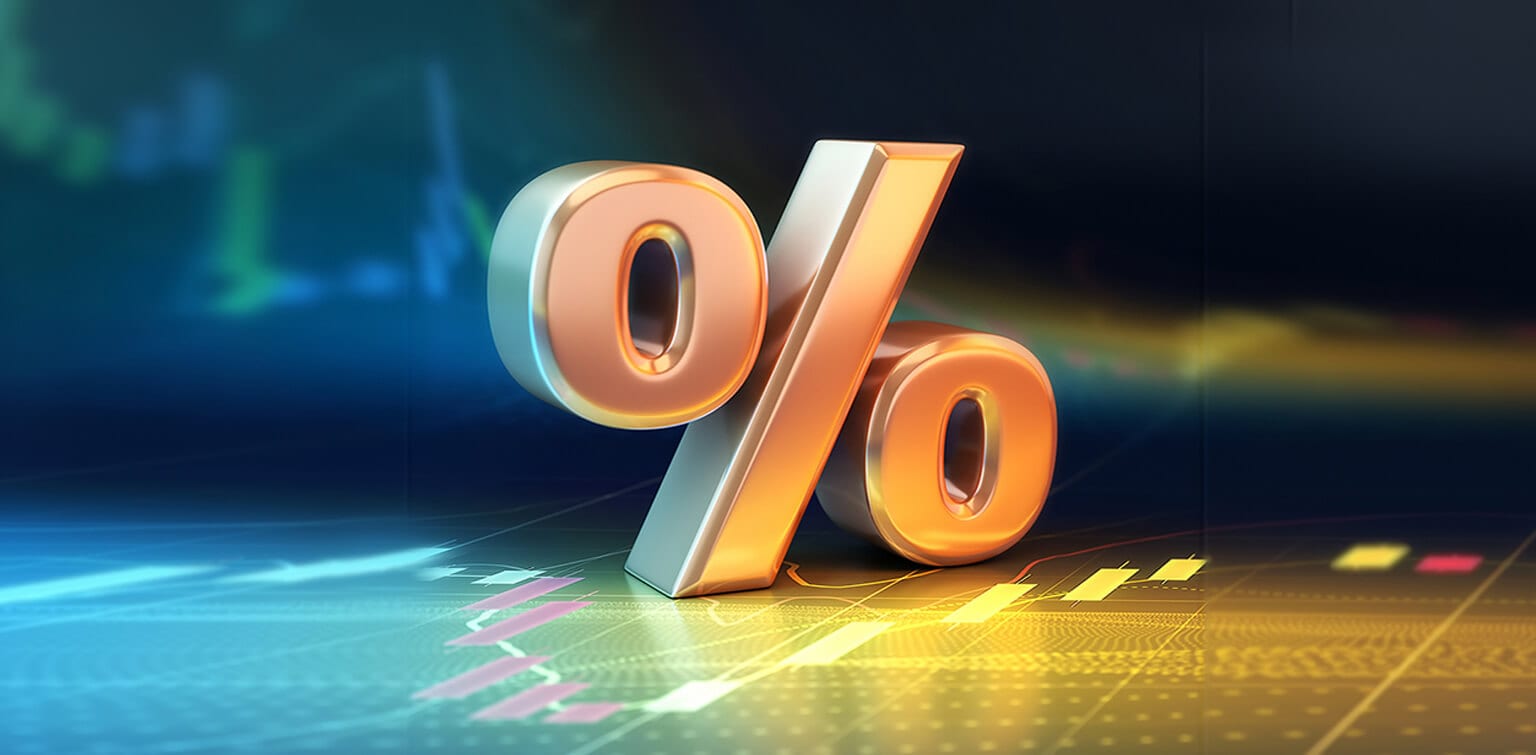 Graphic of percent sign on top of graph images
