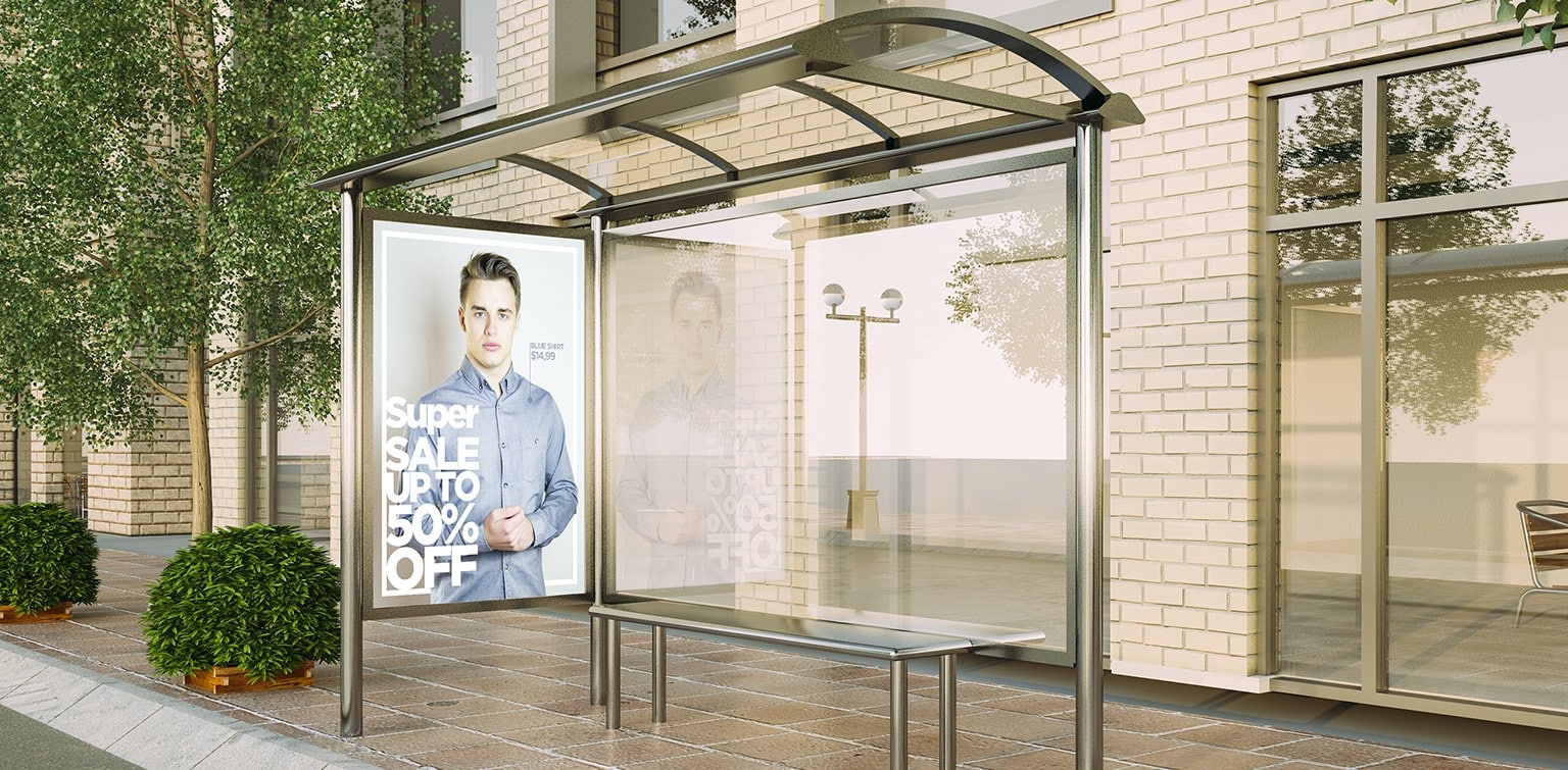 Retail ad on bus shelter