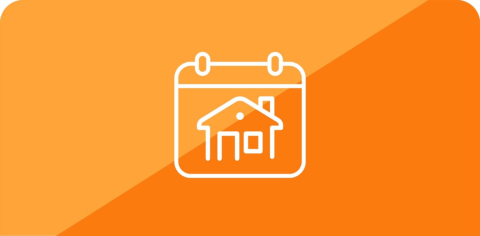 Illustration of a calendar page displaying a house on an orange background