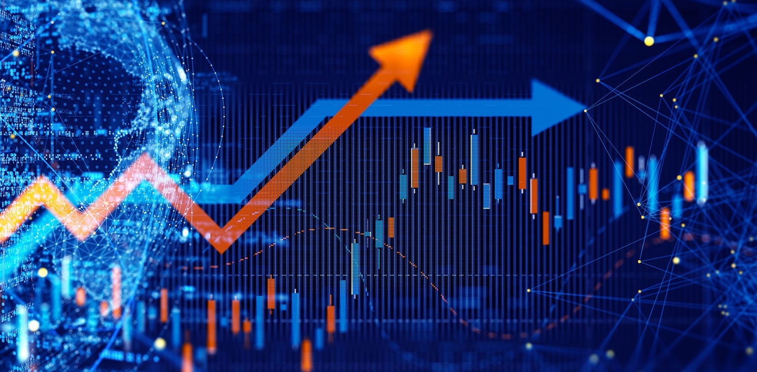 Digital screen displaying changing financial data