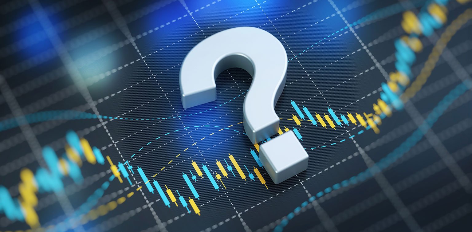 Question mark sitting over digital financial graph