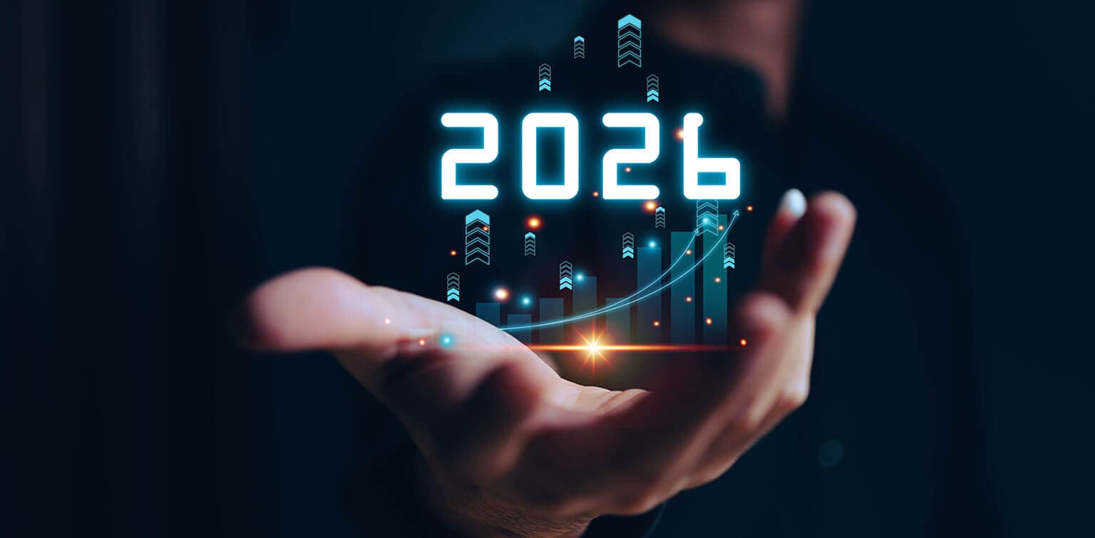 Conceptual image of 2026 stock market data emerging from a person's hand