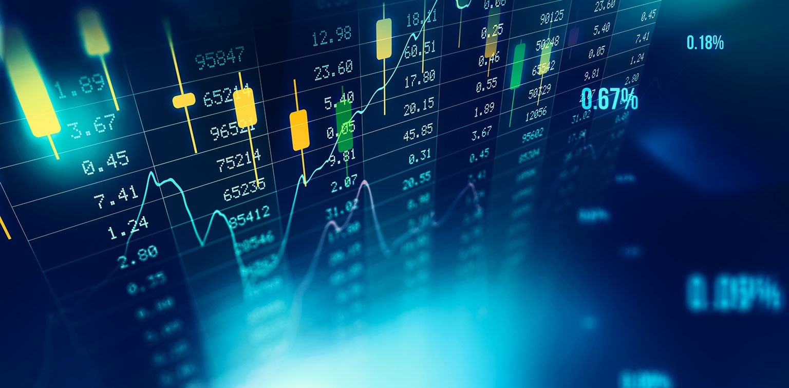 Digital screen displaying financial data points