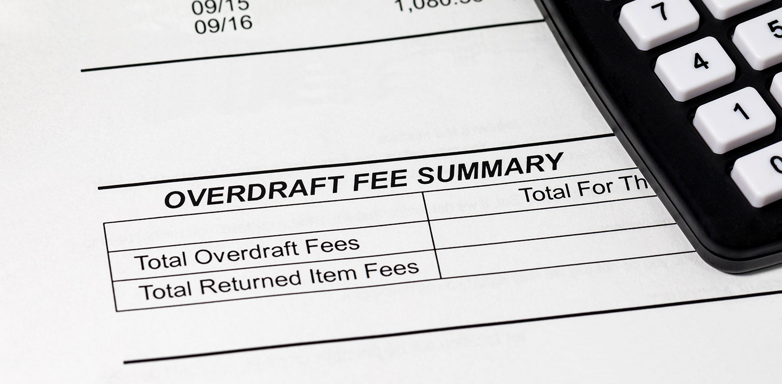 Closeup of overdraft fee summary on bank statement