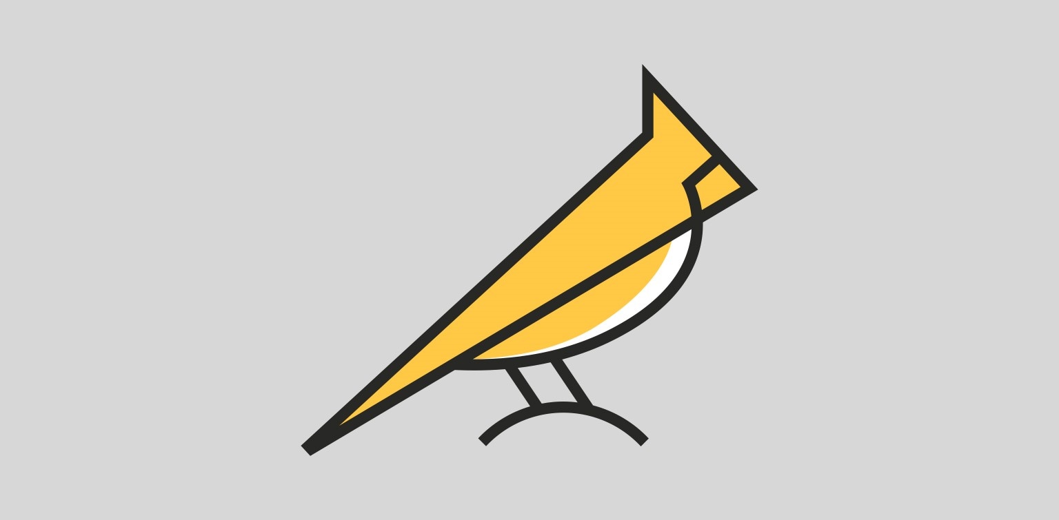 Yellow Cardinal brand mark on a gray background