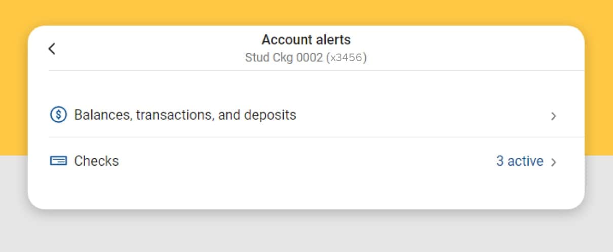 Desktop image of First Financial Bank online banking account alerts screen
