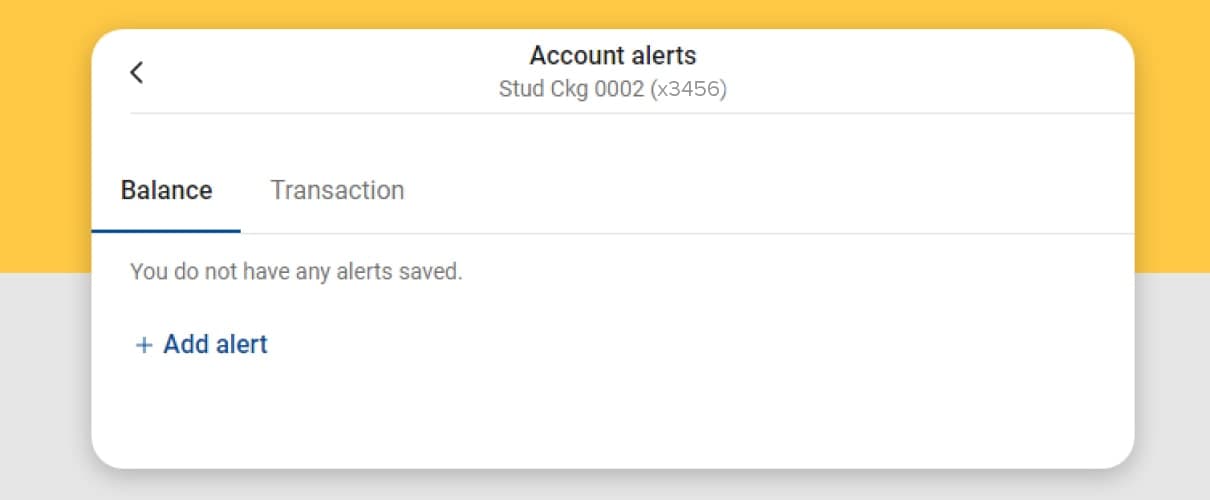 Desktop image of First Financial Bank online banking add alert screen