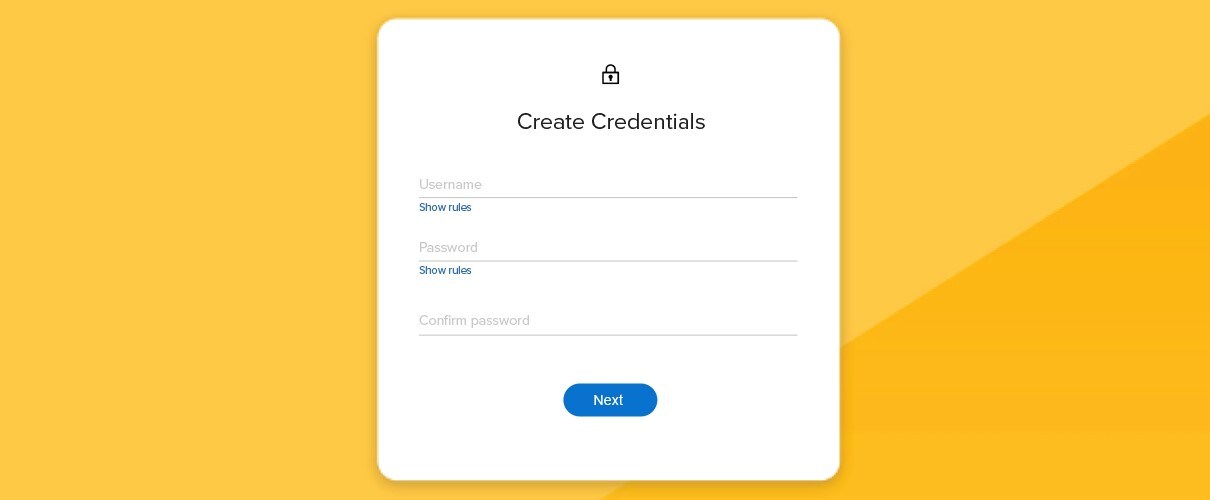 Screenshot of First Financial Bank online banking's "Create Credentials" screen