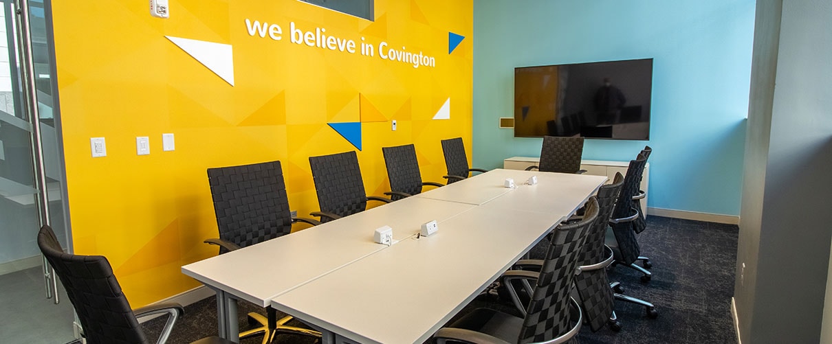 Interior of a conference room at First Financial's Covington, KY community space
