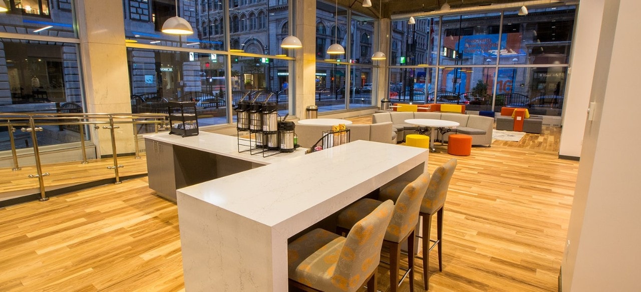 Inside coworking area at First Financial Bank's 4th & Vine community space in Cincinnati, OH