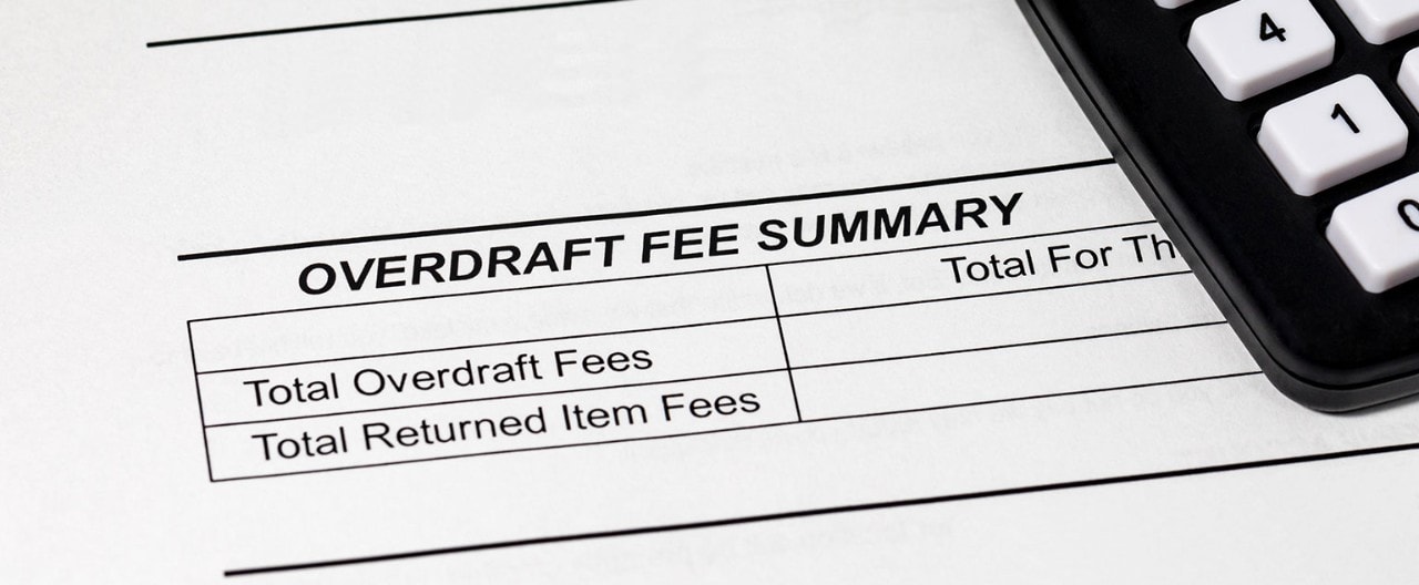 Closeup of overdraft fee summary on bank statement