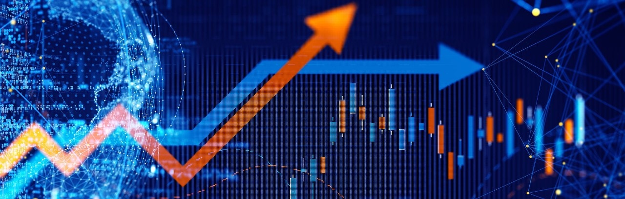 Digital screen displaying changing financial data