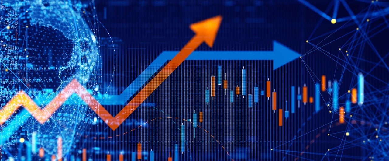 Digital screen displaying changing financial data