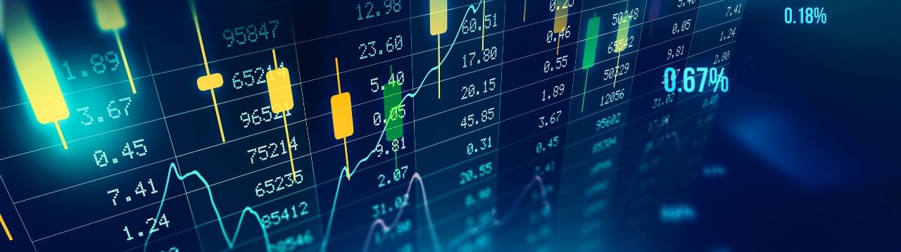 Digital screen displaying financial data points