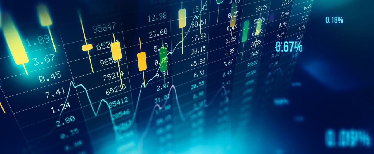 Digital screen displaying financial data points