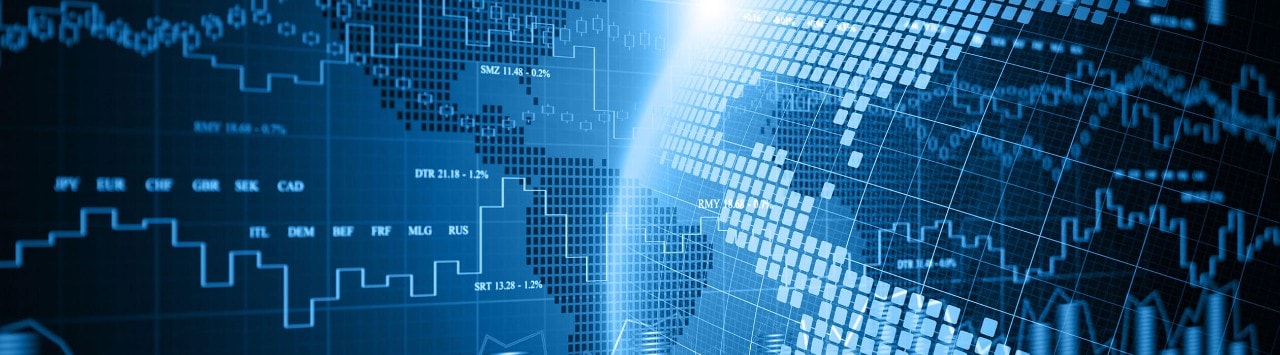 Digital image displaying financial data over portions of the globe
