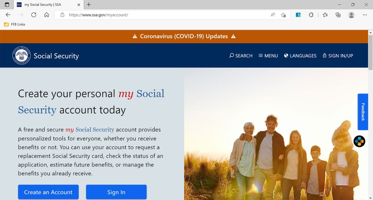 Image of the "MyAccount" screen on SSA.gov