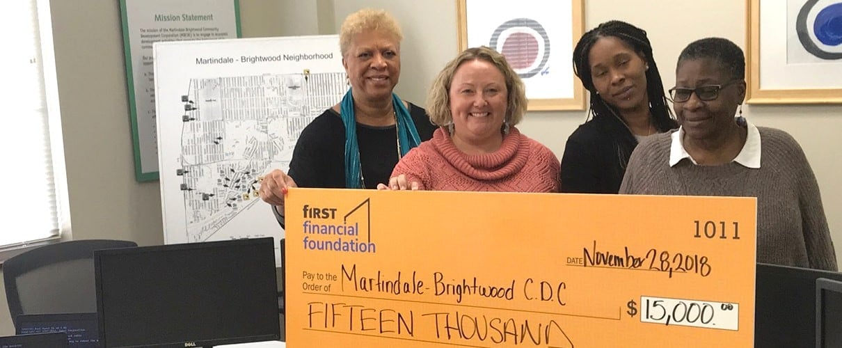 Fifteen thousand dollar check for Martindale-Brightwood C.D.C.