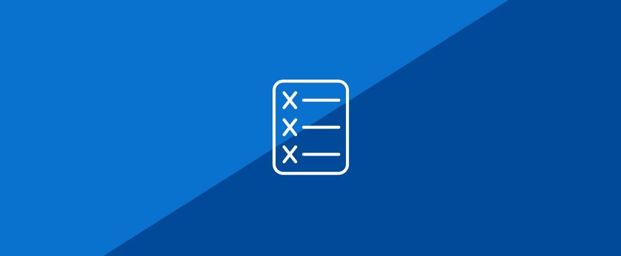 Illustration of a white page with Xs next to lines on a blue background