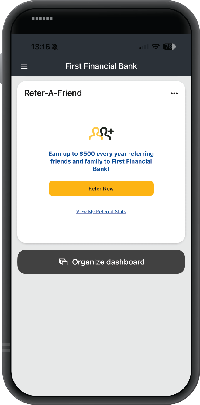 Step one to use the refer-a-friend tile in mobile app