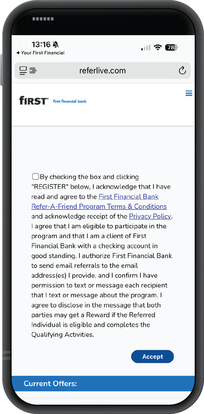 Step 2 to use the refer-a-friend tile in app